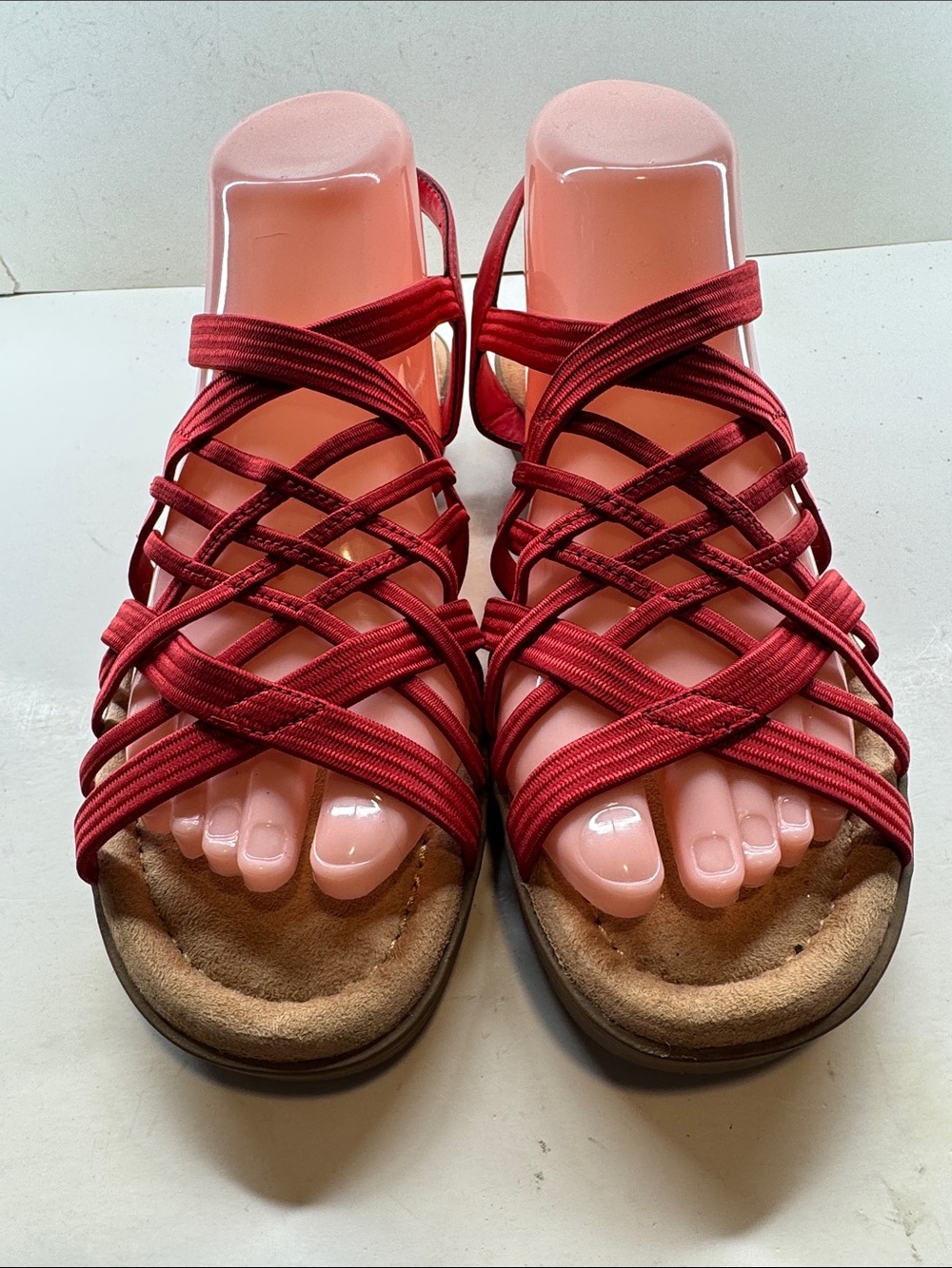 Women’s Red Multi-Strap Elastic Slide Sandals